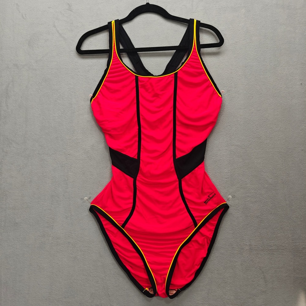 Vintage Christina One Piece Swimsuit Red Retro Mesh Baywatch Summer Boat Cruise